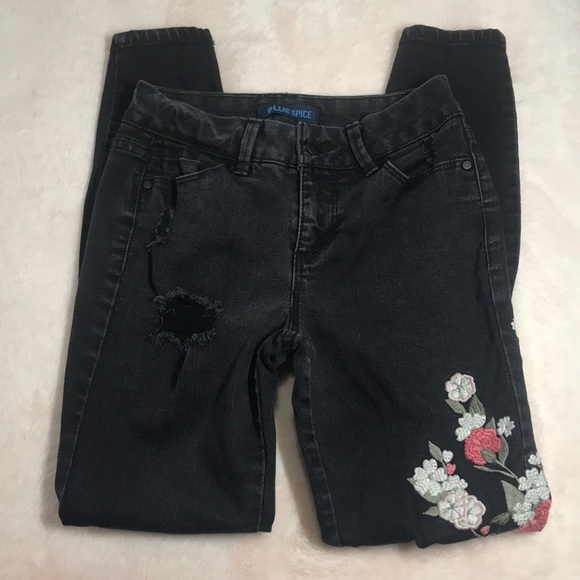 Blue Spice Embroidered Black Jeans - Picture 3 of 15